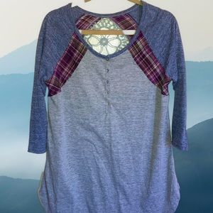 ODDY Grey women’s size Medium pink plaid and Crotchet, open back, long length